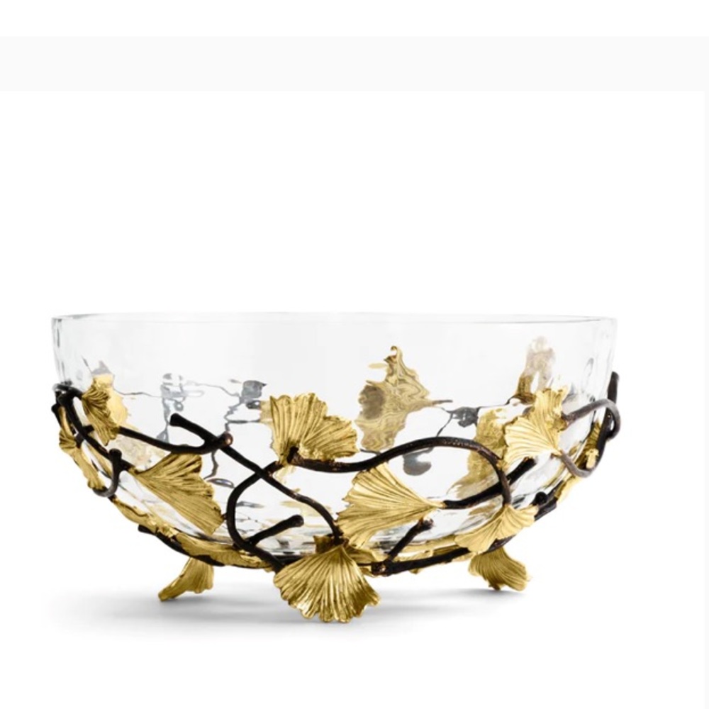 NEW IN BOX - MICHAEL ARAM - Golden Ginkgo Medium Glass Bowl